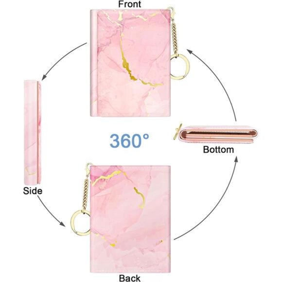 Small Slim RFID Card Wallets for Women Peach Pink Marble - Picture 5 of 6